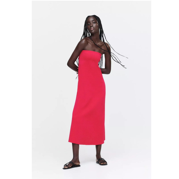 NWT - ZARA Strappless Fuschia Knit Maxi - Size Small - Picture 1 of 8